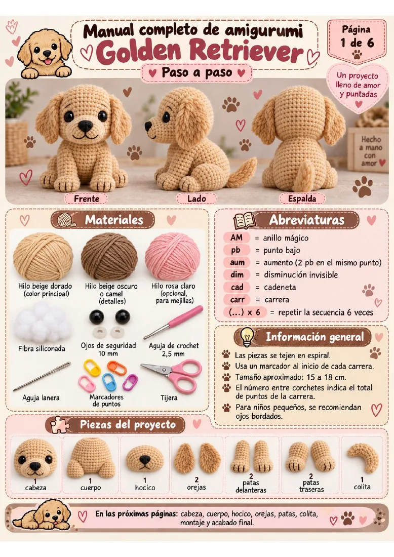 Patrón Golden Retriever: página de materiales