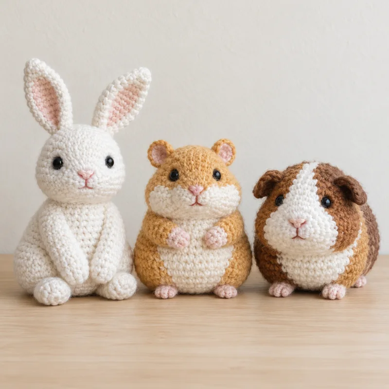 Conejo, hámster y cobaya de crochet