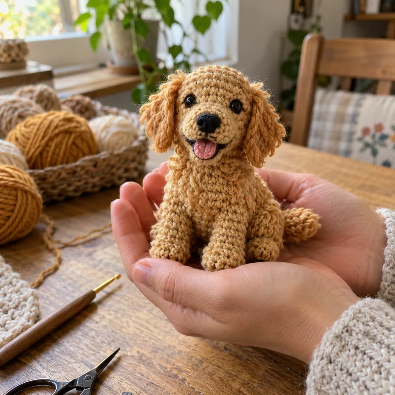 Perrito de crochet sostenido entre las manos